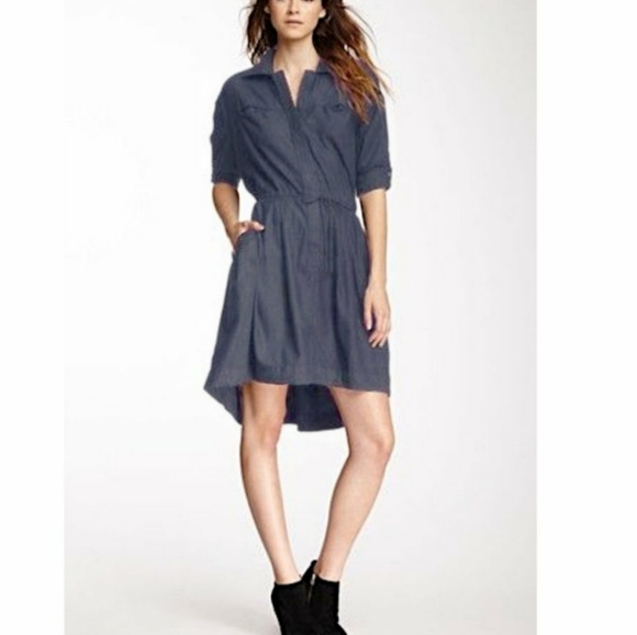 Billy Reid Stripe Drawstring Waist Shirt Dress White Charcoal One Size XS-L - Picture 15 of 16